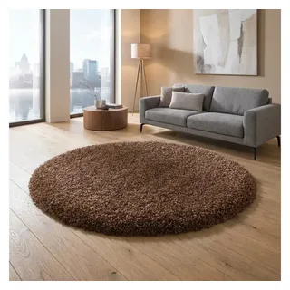 TaCa Home Langflor-Teppich Shaggy Teppich Langflor, rund, Höhe: 60 mm, Schlafzimmer Kinderzimmer Wohnzimmer, rostbraun - 200 x 200 cm rund braun rund | 200 cm x 200 cm x 60 mm