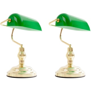 etc-shop 2er Set Nostalgie Antik Retro Bankerlampe Schreibtischlampe Tisch Leuchte Antique grün