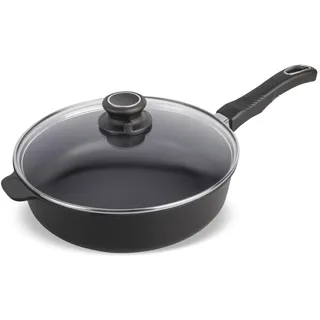 Pfannen-Set Original Gundel GUSS-BRATPFANNE mit Glasdeckel INDUKTION hoch, Ø 26 cm, Höhe 7,5 cm, BIOTAN-Oberfläche, PFOA-frei