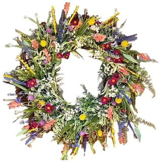 Ganzjährig Türkranz für Außen, Frühling Sommer Wildblume Kranz, Dekorative Mehrzweck-Girlande Frühlingkranz,Bunt Türkranz Frühling für Frühling Innen Außen Cafe Garten Deko (35cm)