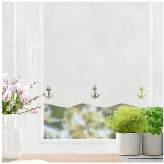 Bilderdepot24 Fensterfolie statisch haftend Motiv Fensterdeko Rollo Optik Anker Maritim Strand, blickdicht, Innen Fenster Tür Balkontür Küche Badezimmer Wohnzimmer Schlafzimmer weiß 160 cm x 80 cm