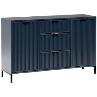 Furnix Hochkommode Sideboard LINKI LS2 in Industrial-, Loft-Design mit Metallgestell, mit 2 Türen und 3 Schubladen, B135 cm x H86 cm x T40,6 cm blau