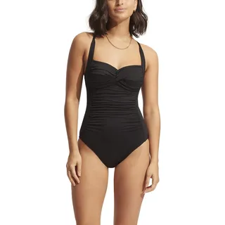 Seafolly Damen Twist Bandeau Neckholder Einteiler Badeanzug, Schwarz (Eco Collective Black), 10 - 40