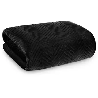 Eurofirany Bettüberwurf SOFIA zweiseitige Steppdecke hochwertige Allzweckdecke L XL XXL, Elegante Tagesdecke Velvet Sesseldecke Sofadecke Überwurf Samt schwarz 70 cm x 160 cm