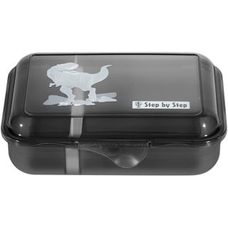 Step by Step Lunchbox „Wild T-Rex Taro“, mit Trennwand und Klickverschluss, spülmaschinenfest, BPA-frei, für Schule und Kindergarten, 0,9L, schwarz