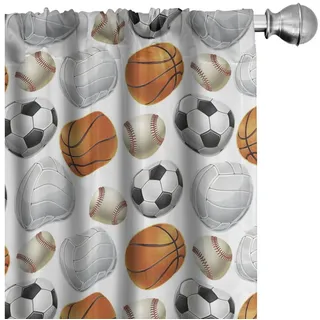 Abakuhaus Gardine Vorhang für Wohnzimmer Schlafzimmer Dekor, Microfaser, Sport Fußball und Basketball orange|schwarz 150 cm x 175 cm