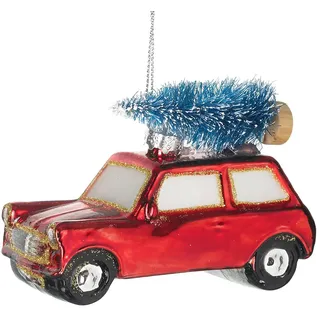 handbemalt Glas Christbaumschmuck - Auto & Weihnachtsbaum (10cm)