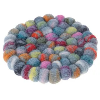 Filzuntersetzer aus Filzkugeln, runde Filzdekoration Ø 10 cm, blau/bunt | 100% Wolle, handgefertigt in Nepal, schmutz- und wasserabweisend, leicht zu reinigen, schützt Möbel vor Wasserflecken.