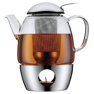 WMF Teekanne SMART TEA, mit Deckel, Stövchen und Teesieb, 1 l, Cromargan Edelstahl 18/10, Glas grau