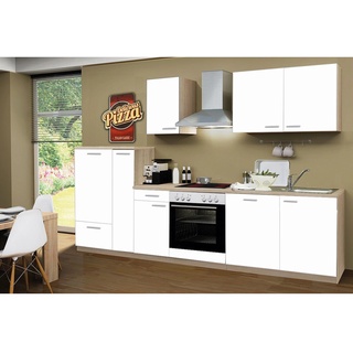 Menke Küchenzeile Classic 300 cm Weiß Melamin-Sonoma Eiche Nachbildung