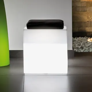 SITZWÜRFEL MIT LICHT HOCKER SITZHOCKER LED WÜRFEL BELEUCHTET GARTEN WEIß LAMPE