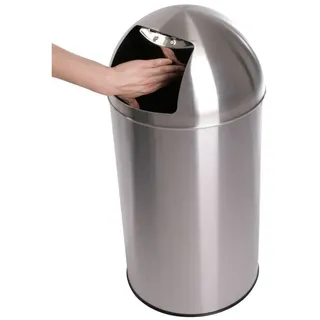 None Jago® Push Mülleimer - mit Deckel, 50L, Edelstahl, Push Klappe poliert, Rutschfest, Silber/Schwarz - Retro Abfalleimer, Abfallsammler, Müllbehä... - Silber