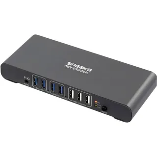SpeaKa Professional SP-KVM-2P4K 2 Port KVM-Umschalter Grau (matt) HDMI®, USB-A (USB 3.2 Gen 1), USB-A (USB 2.0), USB-C® PD, RJ45