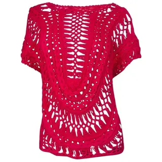 Passioni Strandtop Häkeltop Kurzarm im Boho-Stil rot L