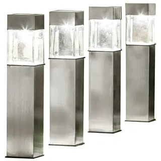 EZSolar Wegeleuchte Edelstahl, Glas 39,7 cm 4er Set Silber