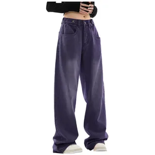 Baggy Jeans Damen High Waist Ripped Weite Mädchen Mode Coole Hosen Cargohose Dünne Relaxed Hüftjeans Hose Ausgefallene Mit Löchern Outfit Schlaghosen Boyfriend Straight Leg Jeanshose Sommerjeans