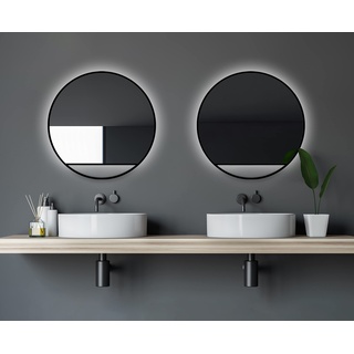 Talos Black Hole Light Spiegel rund Ø 60 cm – runder Wandspiegel in matt schwarz – Badspiegel rund mit hochwertigen Aluminiumrahmen – Badezimmerspiegel mit indirekter LED-Beleuchtung