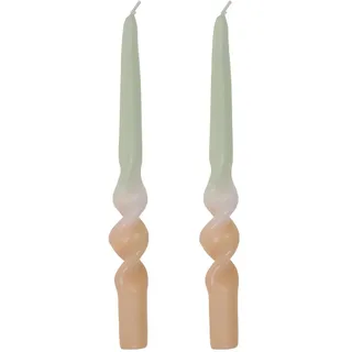 Kerze Spitzkerze Gedrehte Spitzkerze mit Farbverlauf Aloe/Beige Pastellfarben 2er-SET Echtwachskerze Bunt Geschenkidee Wohndekoration 2 x 23 cm