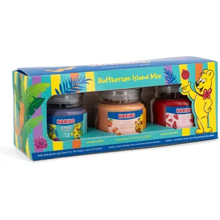 Haribo Duftkerzen Geschenkset | Island | 3x Duftkerzen Fruchtig | Geschenke für Frauen | Kerzenset für Zuhause | 3x85g Duftkerzen im Glas