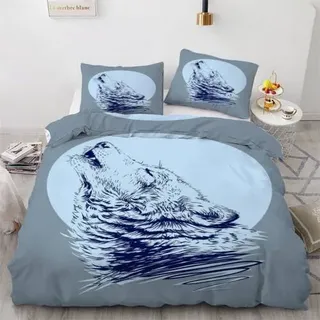 Bettwäsche-Set 220x240cm Mikrofaser Wolf 3D-Druck 3-teilig