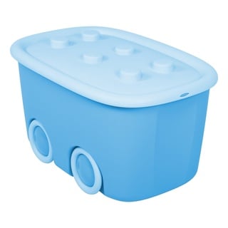 ONDIS24 Aufbewahrungsbox Spielzeugaufbewahrungsbox Spielzeugkiste Kinder Spielzeugbox Funny, mit großen Rädern und aufliegendem Deckel, 46 liter blau