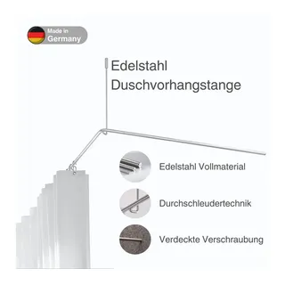 PHOS Design Duschvorhangstange L-Form Badewanne, Verschraubung, Edelstahl 170 cm