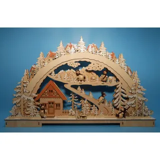 großer Schwibbogen, Holz Lichterbogen, 3D Winterlandschaft mit Schneemannfiguren