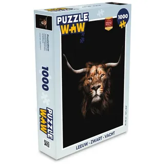 MuchoWow Puzzle Löwe - Schwarz - Mantel, 1000 Puzzleteile, Foto-Puzzle, Bilderrätsel, Puzzlespiele, Klassisch schwarz 48 cm x 68 cm x 2 cm | Hochformat
