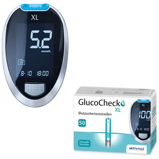 GlucoCheck XL Set [mmol/L] mit 60 Teststreifen zur Kontrolle des Blutzuckers