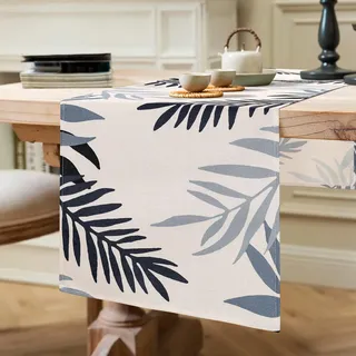 Tischläufer Modern Wohnzimmer Tischläufer Modern Polyester Tischläufer Grau Blau Blätter Tischläufer Navy Blau Blätter Tischläufer Klein Table Runner für Urlaub Party Picknick Küche 40x140cm