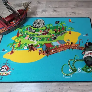 TAPITOM | Piraten Kinderteppich - 95 x 133 cm | Piraten-Spielmatte | Pirate Universe Kinderzimmer-Bodenmatte | rutschfest, Saum | CE-Normen