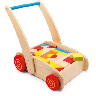 small foot Lauflernwagen Bauklötze aus Holz, Motorikspielzeug für Farb- und Formverständnis, ab 12 Monaten, 2695