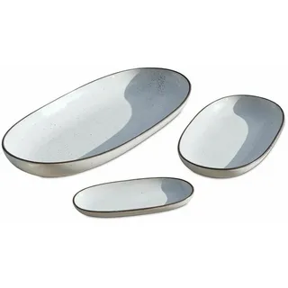 Loberon Servierplatte 3er Set Biarré, verschiedene Größen, handgetöpfert, mediterraner Charakter, Geschirr, Tischdekoration, Tischaccessoires, Steinzeug, weiß
