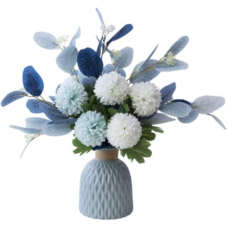 FXJ Vase Blumen Minimalistische Keramikvase Blaue und weiße künstliche Blumen Hortensien-Set Vasendekoration Ornamente Vase mit künstlichen Blumen Dekor Vasen-Set (Farbe: Blau, Größe: 121–215 cm)