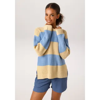 Aniston CASUAL Strickpullover mit breiten Streifen Vanillegelb/Hellblau 42