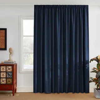 PONY DANCE Raumteiler Vorhang mit Kräuselband für Schiene Gardinen | Blickdicht, 1er Set H 260 x B 300 cm, Dunkelblau, Thermovorhang gegen Hitze, Extra Breite, Verdunkelung, Blackout