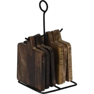 Meinposten Getränkeuntersetzer 6 Brettchen Untersetzer Bretter Holzbrett Holzbrettchen mit Ständer, Spar-Set, 7-tlg., Ideal als Unterlage für heiße Raclette-Pfännchen geeignet braun