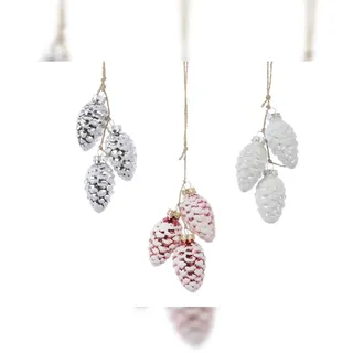 Kaemingk Glaszapfenbündel Glas Zapfen Baumdeko silber rot weiß 3er Set