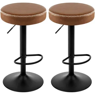 EUGAD Barhocker 2er Set, runder Hocker drehbar höhenverstellbar, Küchenhocker, Thekenstuhl mit Metallgesetll, Tresenhocker Vintage-Kunstleder, für Bar Kücheninsel Bistro, Braun, 1085BY-2