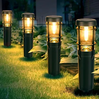 Solarlampen für Außen Garten, 4 Stück Solarleuchten Garten 900mAh Warmweiß Solar Gartenbeleuchtung Wasserdichte mit Erdspieß IP65 Wasserdichte Winterfest Auto Ein/Aus für Garten Terrasse Pfad Rasen