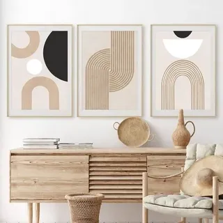 Poster 3er Set Abstrakt Kunst Modern Boho Kunstdruck 50x70cm Beige