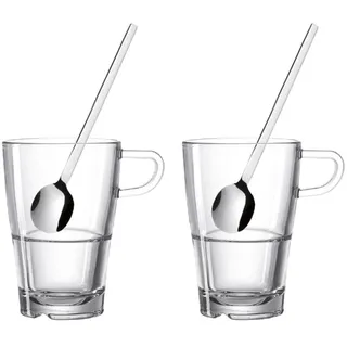 LEONARDO Latte-Macchiato-Glas SENSO, Edelstahl, Glas, (4-teilig) inkl. 2 Löffel silberfarben|weiß