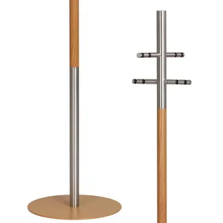 HISKA Garderobenständer Eiche Hell Edelstahl, Kleiderständer, Garderobe freistehend, Eiche Hell Dekor beschichtetes Aluminiumrohr, Objekteinrichtung