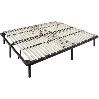 i-flair Metallbett Lattenrost 160x200 cm mit 56 Federholzleisten und Mittelzonenverstellung, Gästebett auf Füßen, Unterbettbewahrung Freundlich - 28cm hoch - für alle Matratzen geeignet