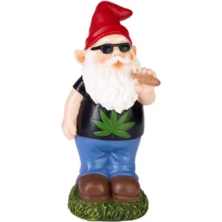 BRUBAKER Gartenzwerg Cannabis - Frecher Zwerg mit Joint - Gartenfigur Lustig - Gras rauchen, (1 St), Dekoration Wetterfest für Garten Campingplatz bunt