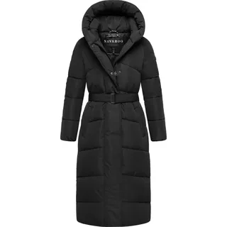 Navahoo Damen Steppmantel Lang Stepp Winterjacke gefüttert Anorak Parka mit Gürtel & Kapuze Eisblick
