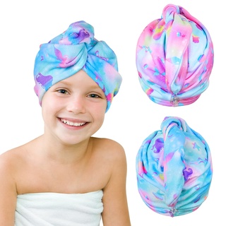 Beinou Mikrofaser Handtuch Haare, 2 Stück Turban Handtuch mit Knopf Haarturban Schnelltrocknend Towel Lange Haare für Frauen Kinder
