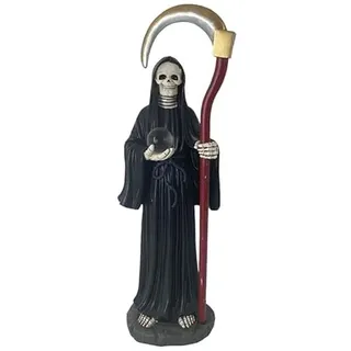 DRW Figur Santa Muerte schwarz mit Sense und Glaskugel, 20 x 20 x 69 cm