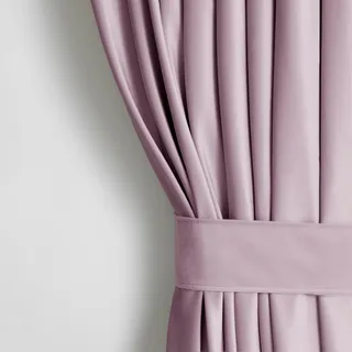 AmeliaHome Restilo Set Vorhang H 270 x B 140 cm mit Raffhalter 54 x 10 cm Velvet Optik Puderrosa 1 St. Kräuselband Wellenband Samt Halbverdunkelungsvorhang Fensterdekoration Dekoschal Dekorvorhang