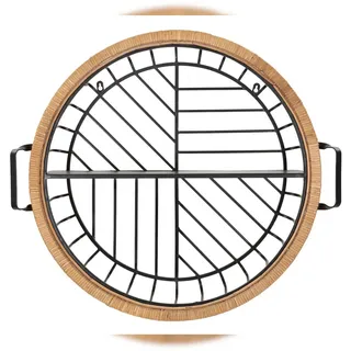Mauro Ferretti Cebu Wandregal 72,5 x 18 x 65 cm aus schwarzem Metall und Rattan – Geometrisches und Boho-Chic-Design für die Wanddekoration